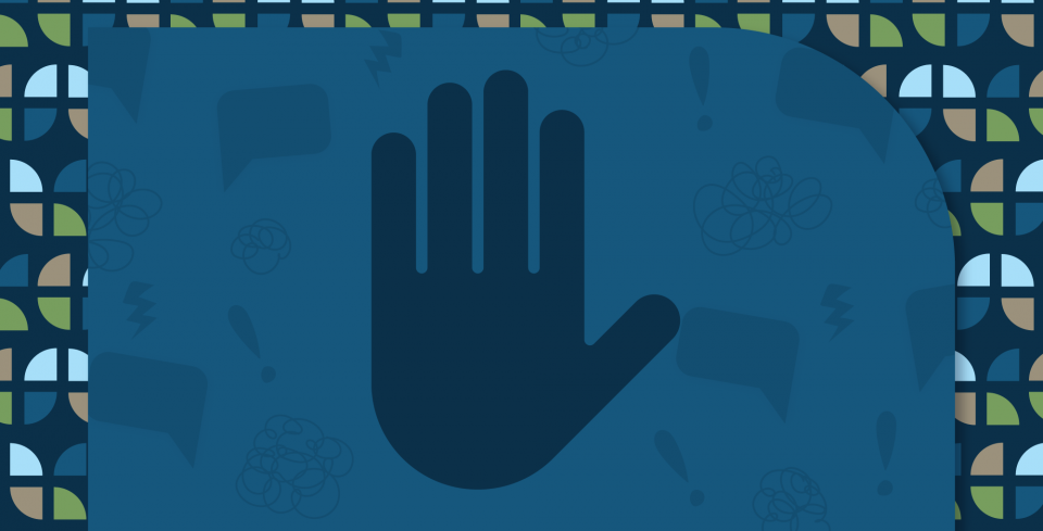 Illustration of a hand indicating 'stop' | Illustration d'une main indiquant "stop".